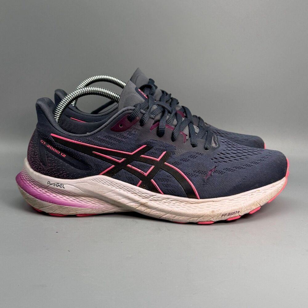 Asics GT-2000 12 Womens 9 Wide Gray Mesh Lace-Up Athletic Running Sneakers